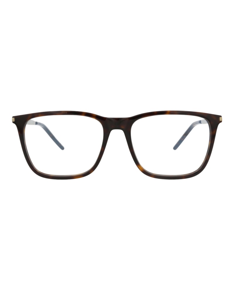 Pre-owned Saint Laurent Men's  Squareframe Acetate Optical Frames In Havana Silver Transparent (sl345/30008543/
