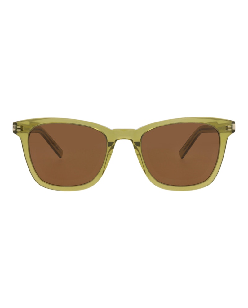 Pre-owned Saint Laurent Women's  Squareframe Recycled Acetate Sunglasses In Green Green Brown (sl716slim/300158