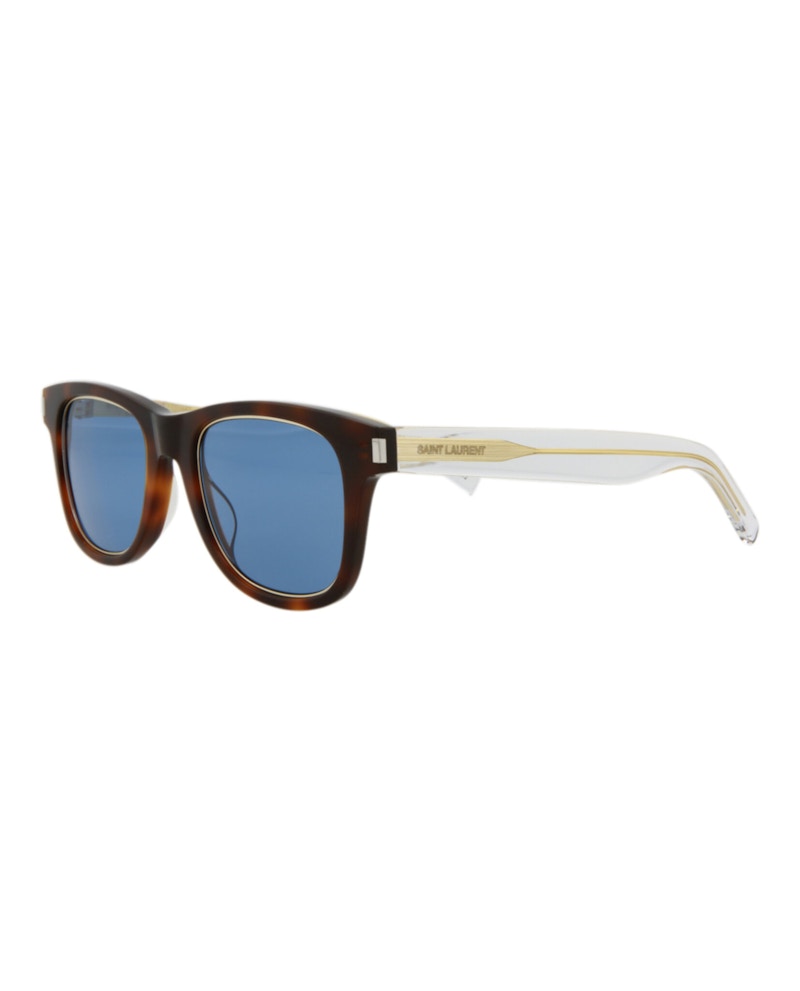 Pre-owned Saint Laurent Square Rectangle Sunglasses/30013258008) In Havana/crystal/blue (sl51rim