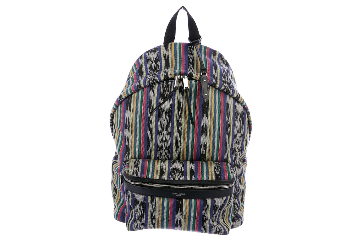 Pre-owned Saint Laurent Striped City Backpack Multicolor