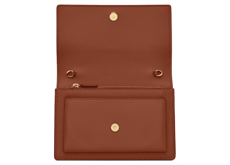 Saint Laurent Sunset Chain Wallet Dark Toffee