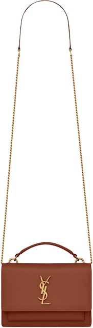 Saint Laurent Sunset Chain Wallet Dark Toffee in Smooth Leather with  Gold-tone - US