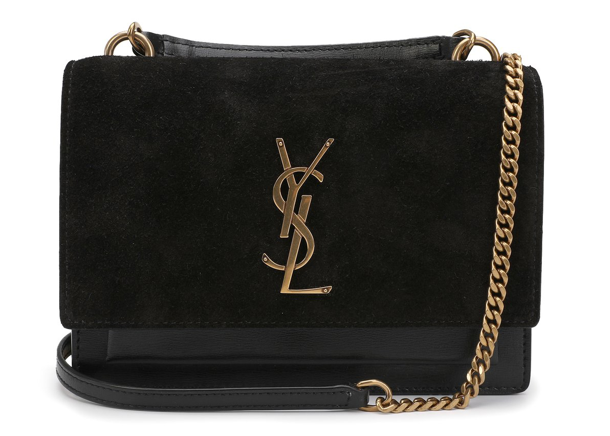 Saint Laurent Sunset Crossbody Bag Small Black in Calfskin with