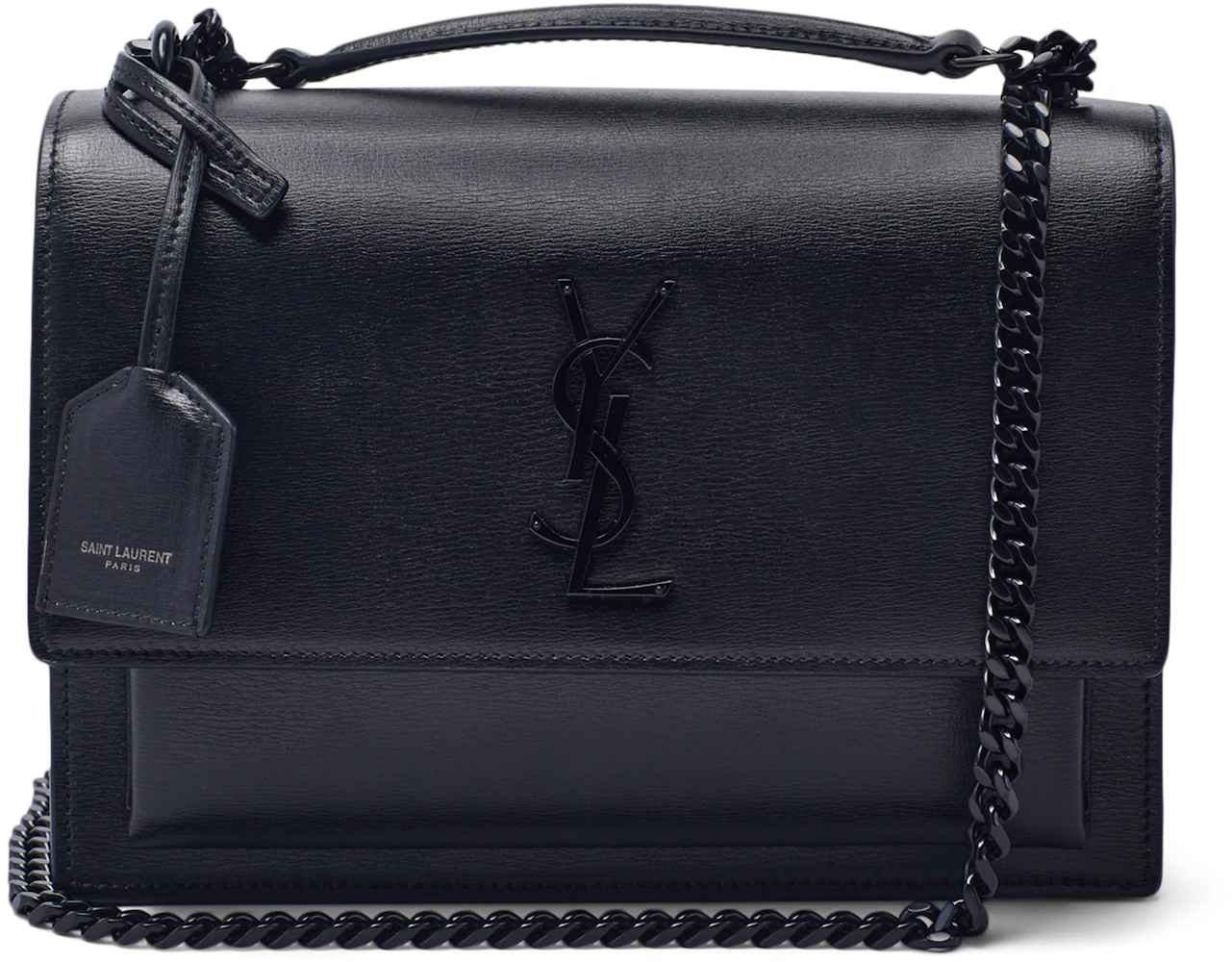 Black Sunset medium YSL-plaque leather shoulder bag, Saint Laurent