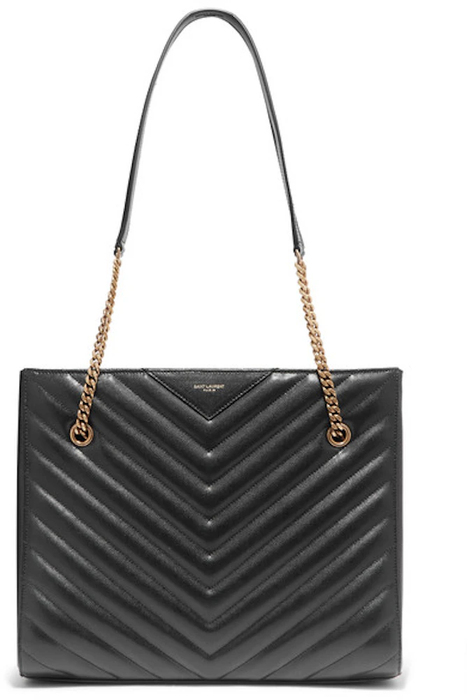 Saint Laurent Tribeca Tote Quilted Medium Black in Calfskin with Gold ...