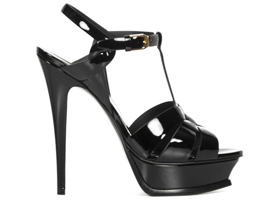 Pre-owned Saint Laurent Tribute Platform Sandal Heels Black Patent Leather