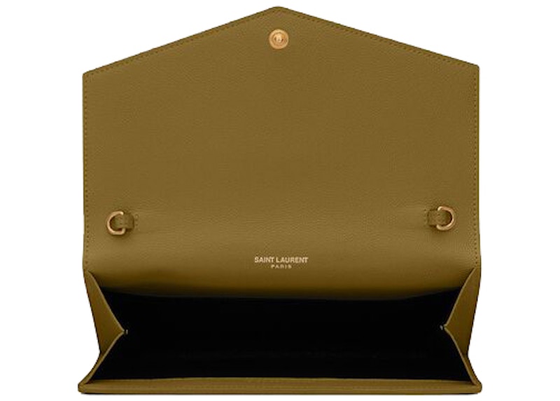 Saint Laurent Uptown Chain Wallet Grain De Poudre Olive Green