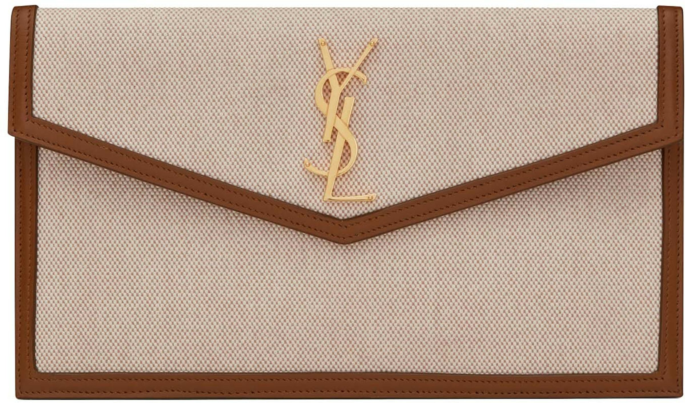 Saint Laurent Uptown Pouch In Canvas and Smooth Leather Natural