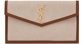 Saint Laurent Uptown Pouch In Canvas and Smooth Leather Natural Beige