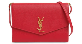 Saint Laurent Uptown Strap Bag Grain de Poudre Embossed Leather Mini Eros Red