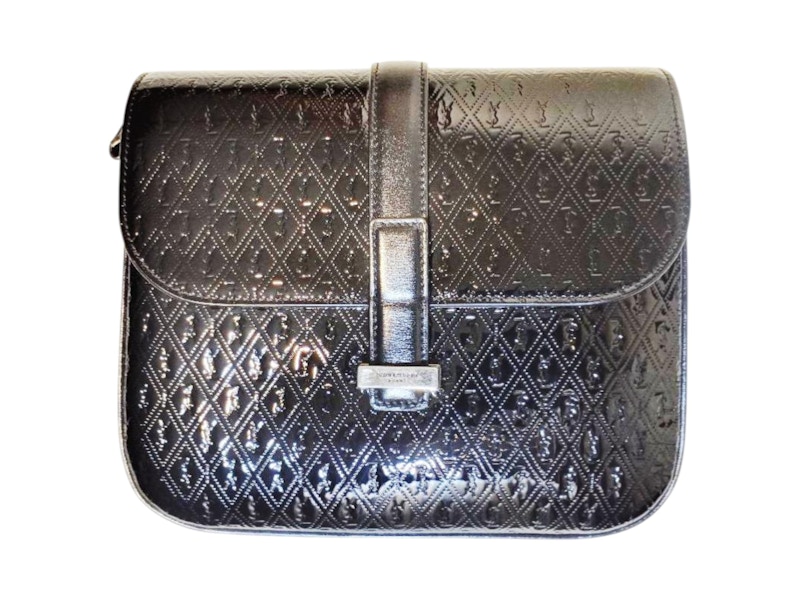 Pre-owned Saint Laurent Women's Vernice Patent Leather Soft Monogram King Palm Bag In Black