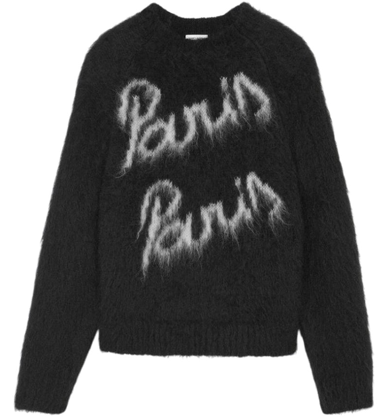 Saint Laurent Women's Paris Mohair Knit Sweater Black/Natural US