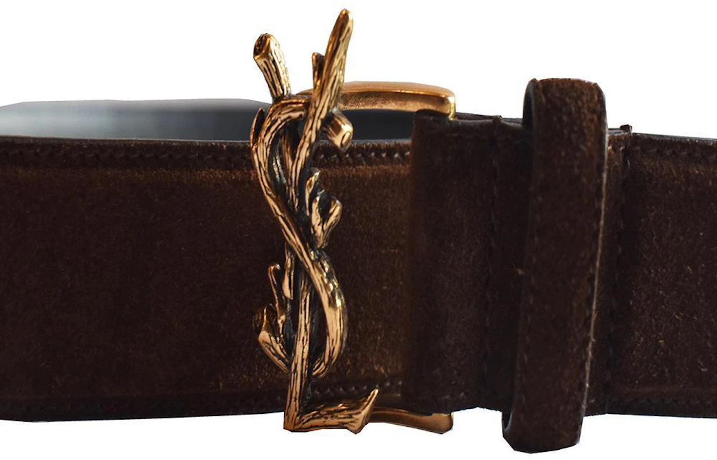 Saint Laurent Paris Double-Pin Square Belt in Red Brown Smooth
