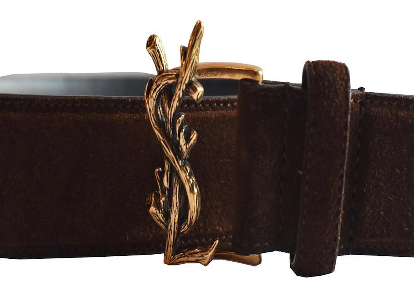 Saint Laurent YSL Belt Brown in Suede with Gold-tone - US