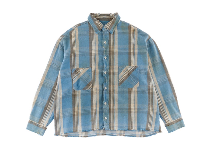 Saint Mxxxxxx Flannel Check Shirt Blue Men's - SS23 - US