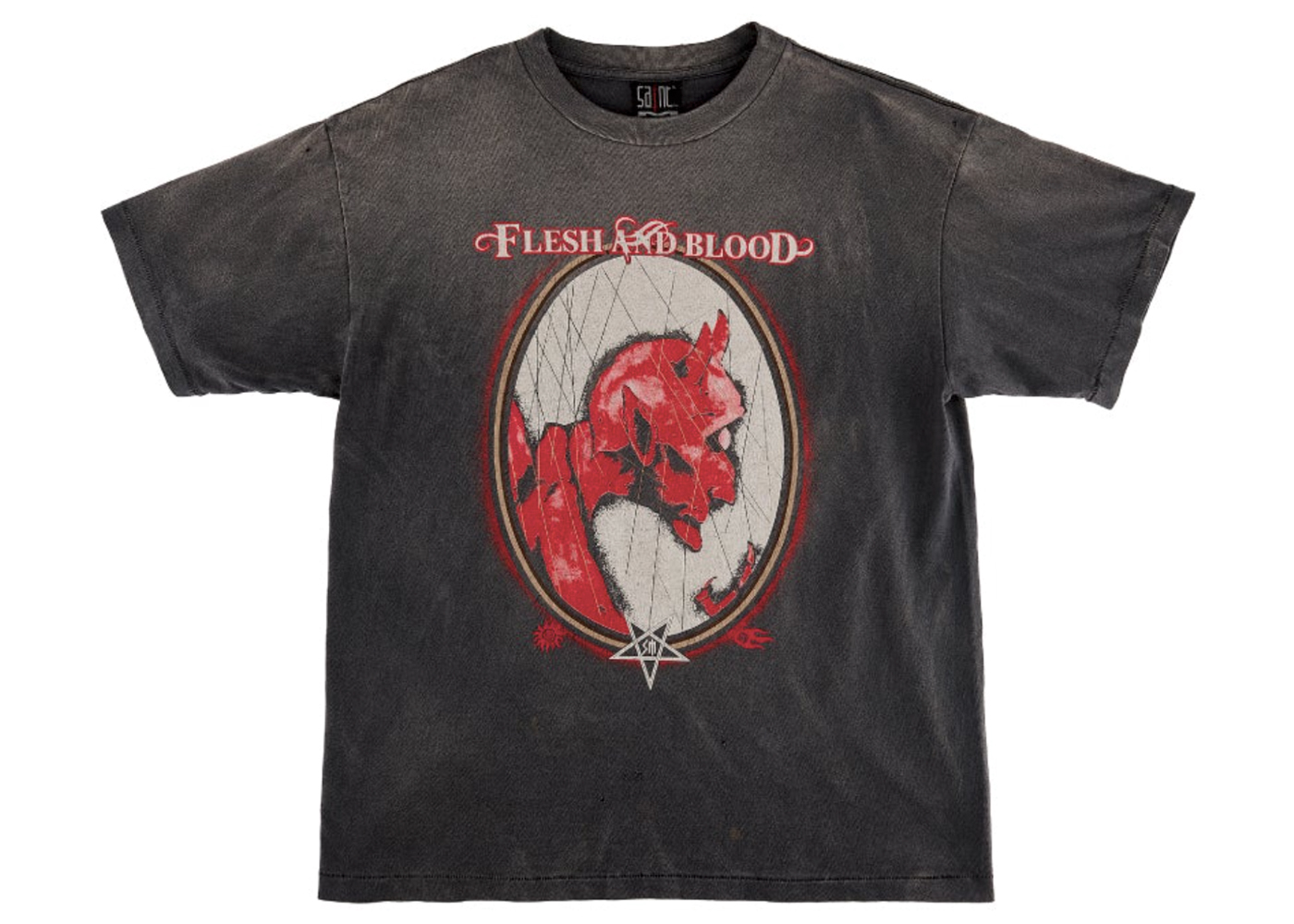 Saint Mxxxxxx Flesh and Blood Devil T-Shirt Vintage Black