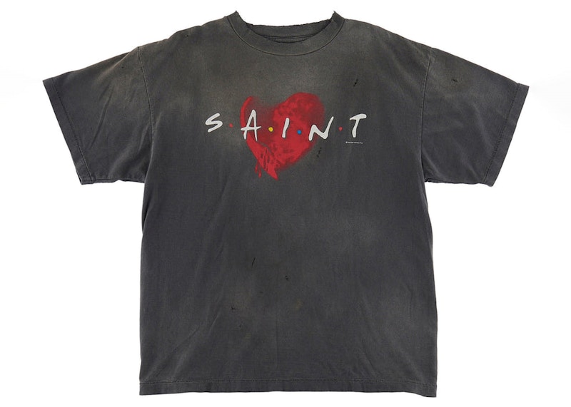 Saint Mxxxxxx Friends Heart T-Shirt Vintage Black Men's - FW22 - US