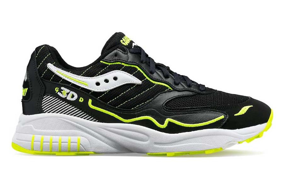 Click to view more detailed imagery on our partner's website Pre-owned Saucony 3d Grid Hurricane Black Acid Yellow In Black/white/acid Yellow