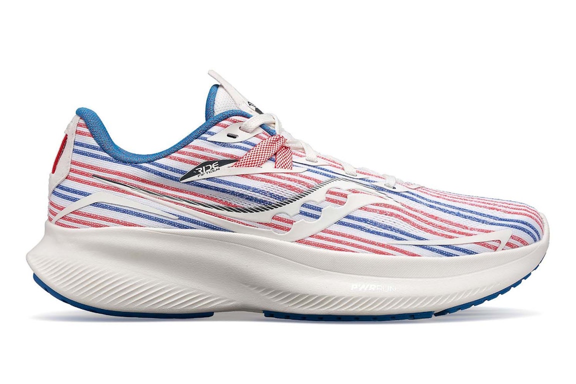 Click to view more detailed imagery on our partner's website Pre-owned Saucony Ride 15 Banner Pack In White/red/blue