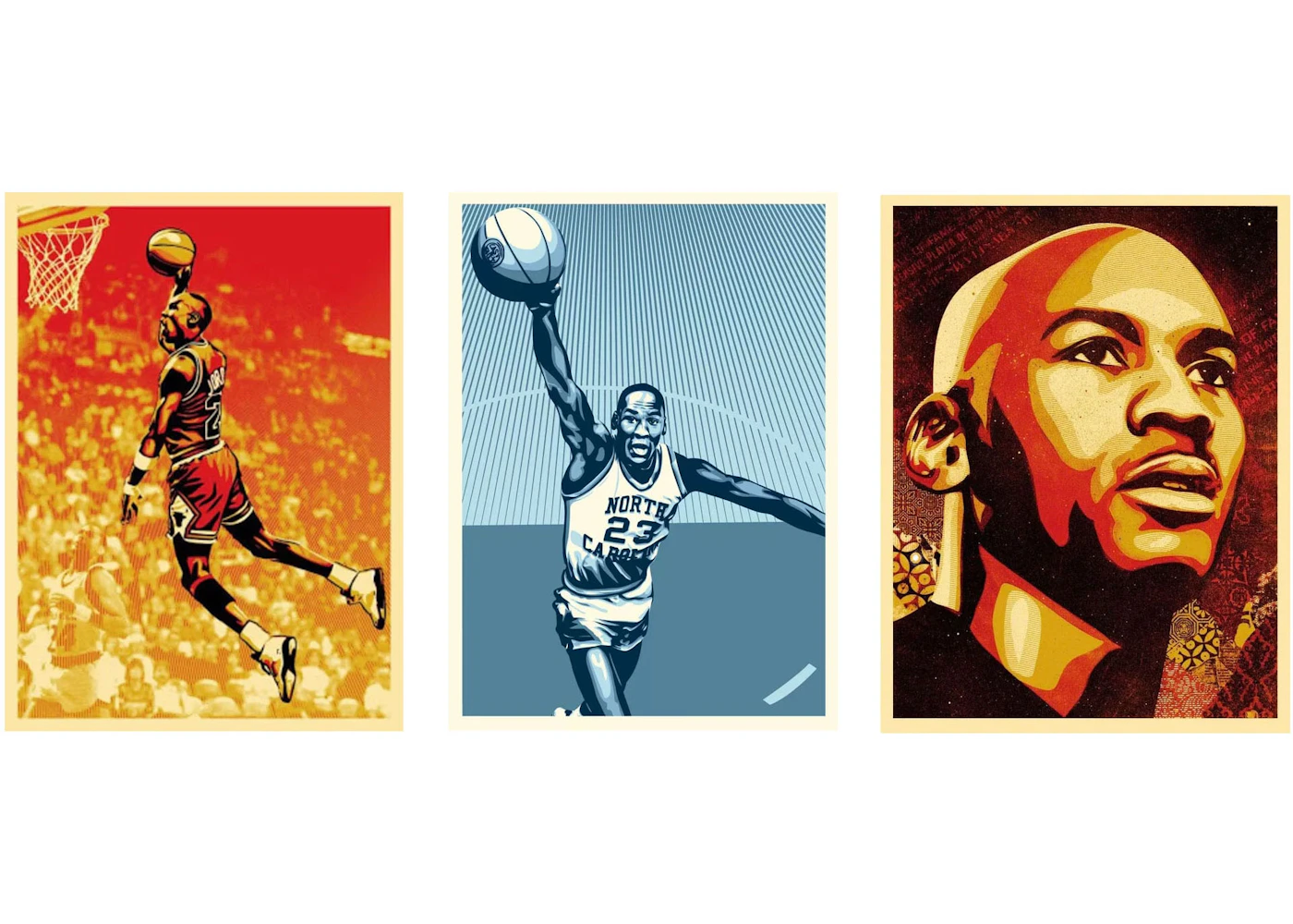 Shepard Fairey x Upper Deck Michael Jordan Bull / UNC / HOF Portrait Print Set (Signed, Edition of 523) - US