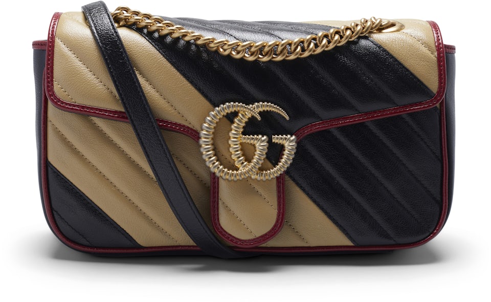 Gucci, Bags, Gucci Monogram Matelasse Diagonal Small Gg Marmont Shoulder  Bag Beige Black