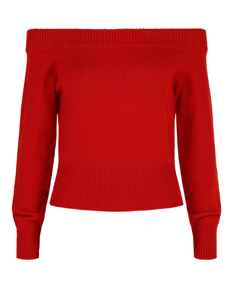 Alexander McQueen Off The Shoulder Wool And Cashmere Blend Sweater Lust Red