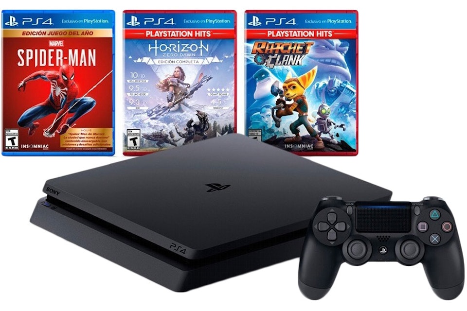 Sony Playstation 4 PS4 Slim 1TB (3 Bundle: Spiderman Horizon Zero Down, Ratchet and Clank) Console - US