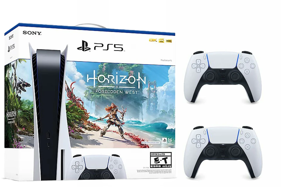 Sony Playstation 5 PS5 Horizon Forbidden West Blu-Ray Console with Extra DualSense Wireless Controller Bundle (US Plug) 1000032115/1000032000-3005715 Glacier White