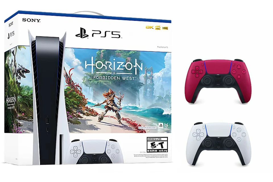 Sony Playstation 5 PS5 Horizon Forbidden West Blu-Ray Console with Extra DualSense Wireless Controller Bundle (US Plug) 1000032115/1000032000-3006393 Cosmic Red