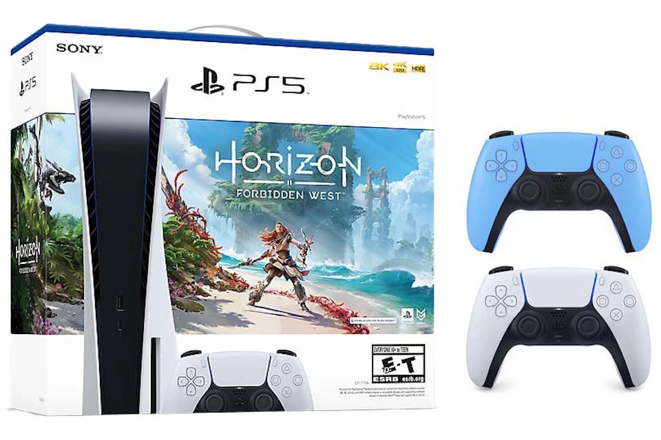 Sony Playstation 5 PS5 Horizon Forbidden West Blu-Ray Console with Extra DualSense Wireless Controller Bundle (US Plug) 1000032115/1000032000-3006394 Starlight Blue