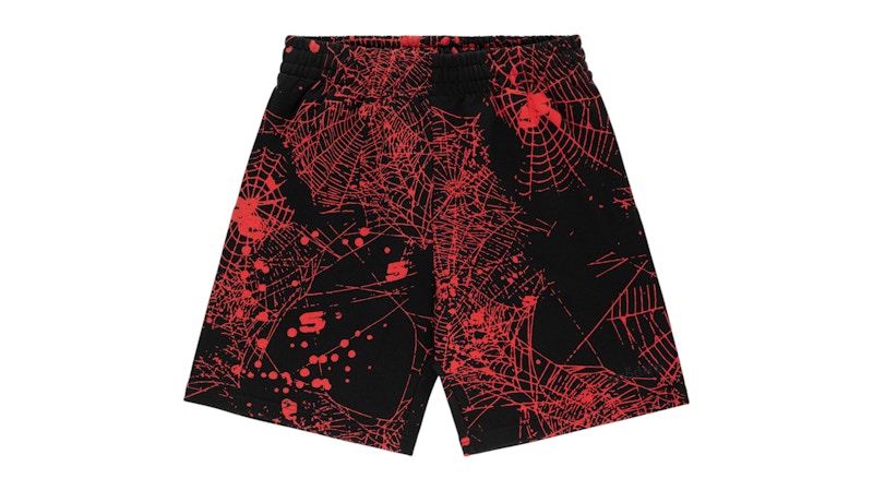 Pre-owned Sp5der Men's Aop Web V2 Zip Up Sweatshort In Black