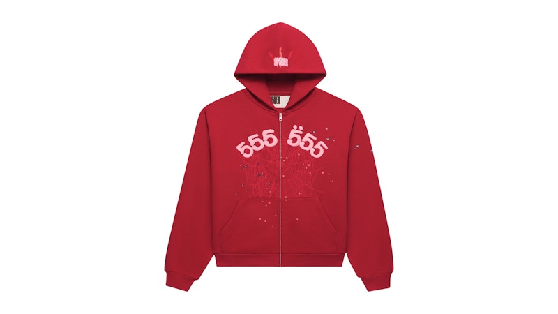 Men's Sp5der Angel Number Zip Hoodie in Merlot