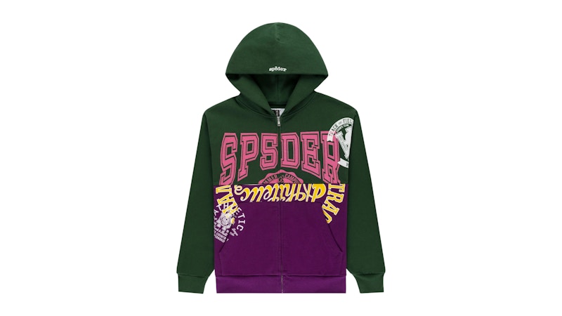 Sp5der Campers Field Zip Up Hoodie Green Men's - SS25 - US