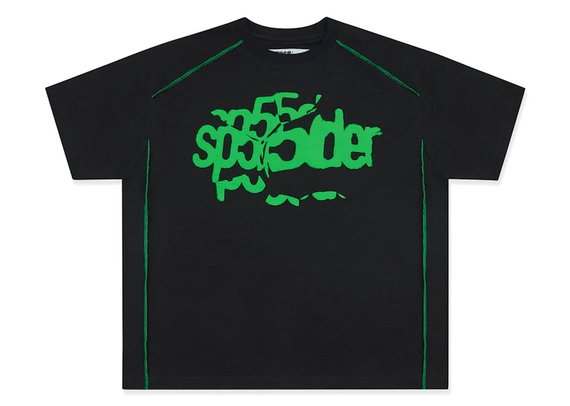Sp5der Contrast Stitch Slub Tee Black Men's - FW24 - US