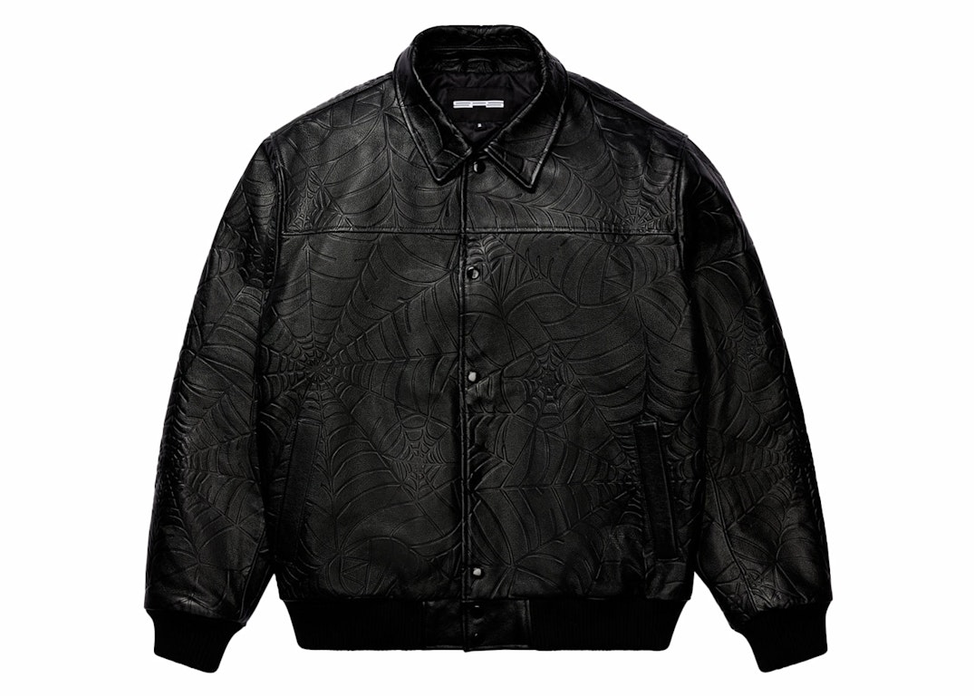 Pre-owned Sp5der Debossed Web Leather Jacket Black