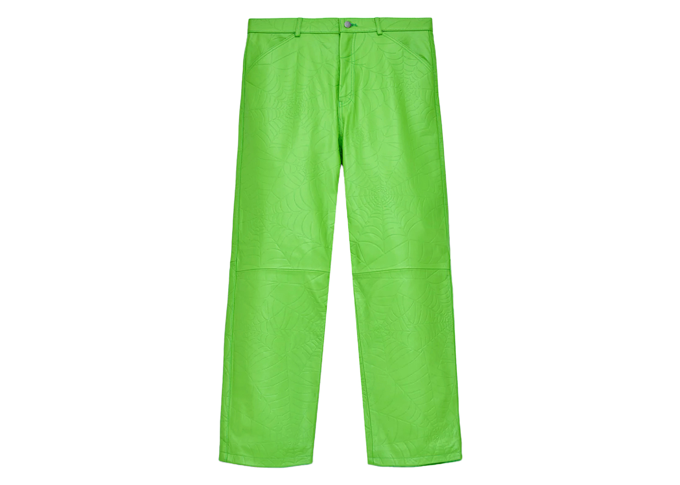 Sp5der Debossed Web Leather Pant Green Men's - SS24 - US