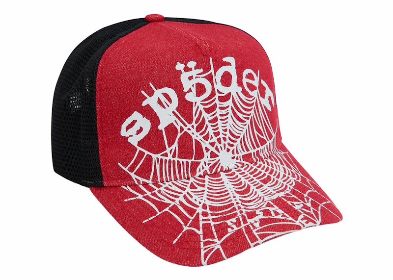 Pre-owned Sp5der Men's Denim Og Web V2 Trucker In Red