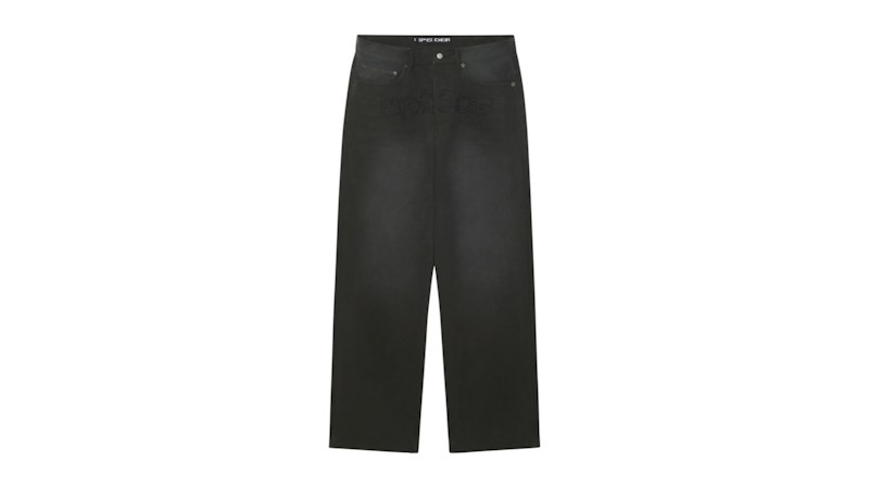 Sp5der Distressed Logo Jean Charcoal