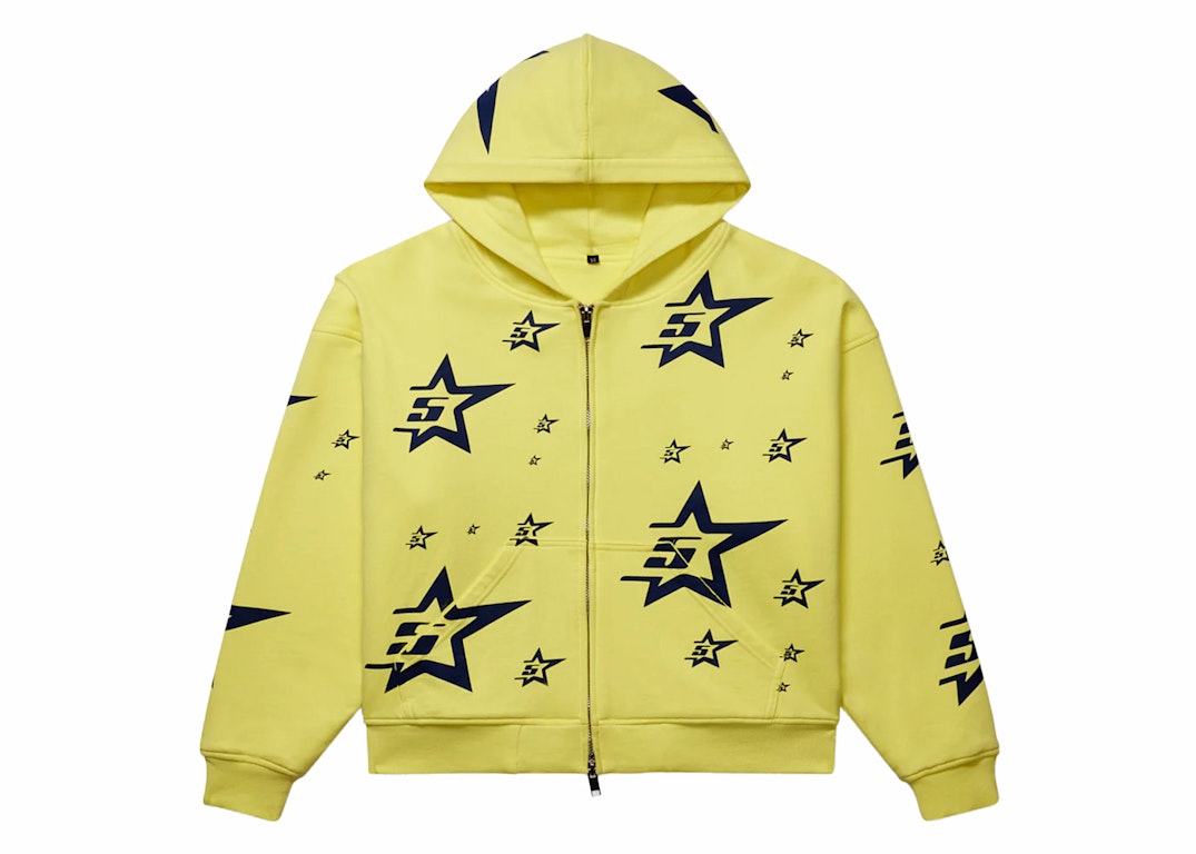 Pre-owned Sp5der Double Layer 5 Star Zip Hoodie Yellow