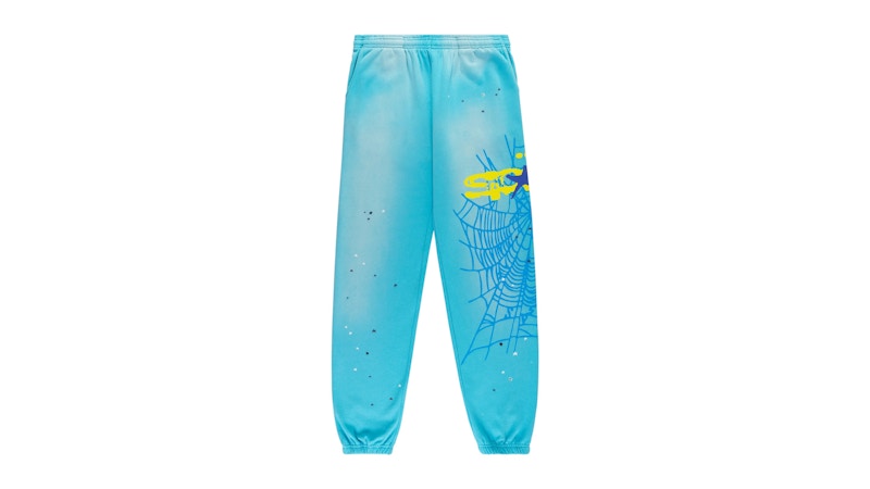 Pre-owned Sp5der Men's Heavy Web Sweatpant In Cyan In Blue