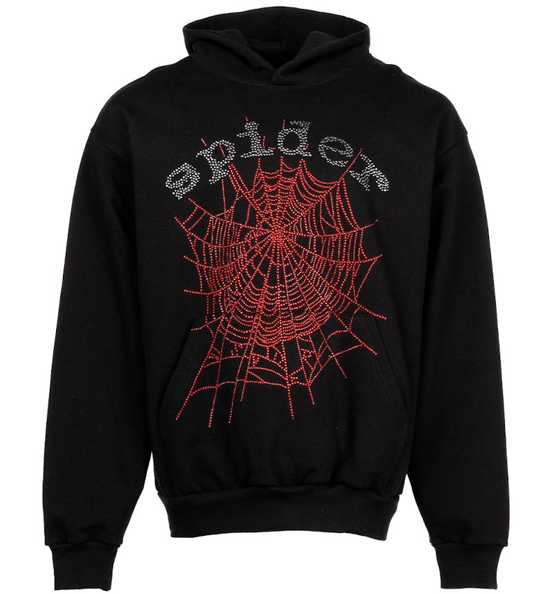 Sp5der OG Rhinestone Logo Hoodie Black Men's SS22 US
