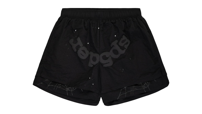 Pre-owned Sp5der Men's  Og Web Double Layer Short In Black
