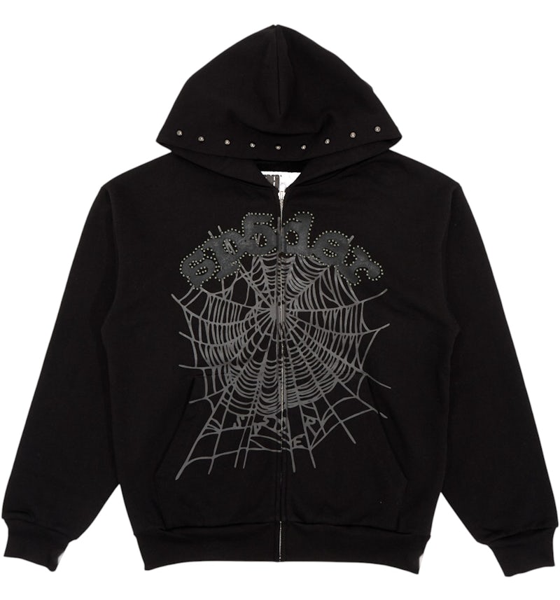 Sp5der OG Web Studded Zip Hoodie Black Men's FW24 US