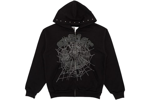 Sp5der OG Web Studded Zip Hoodie Black Men's FW24 US