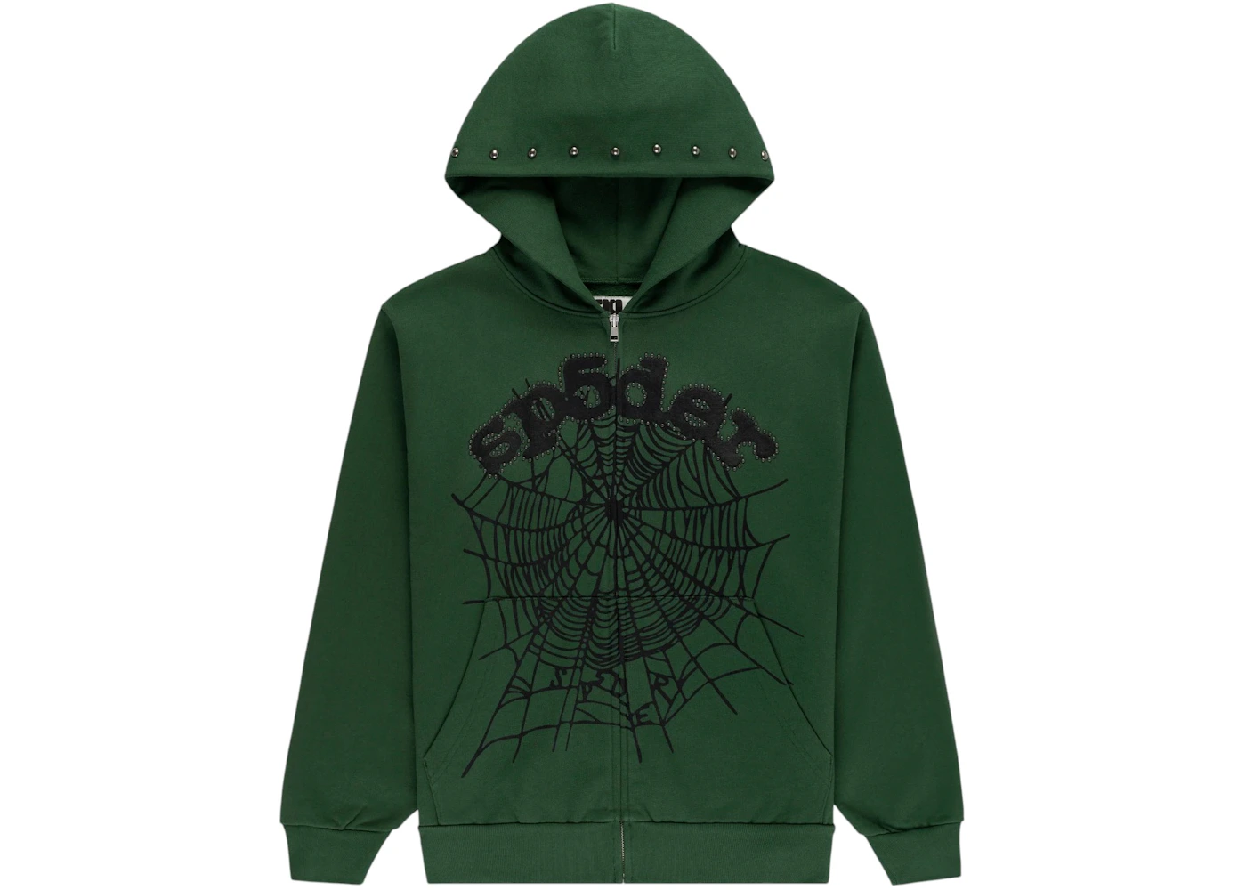Sp5der OG Web Studded Zip Hoodie Green Men's FW25 US