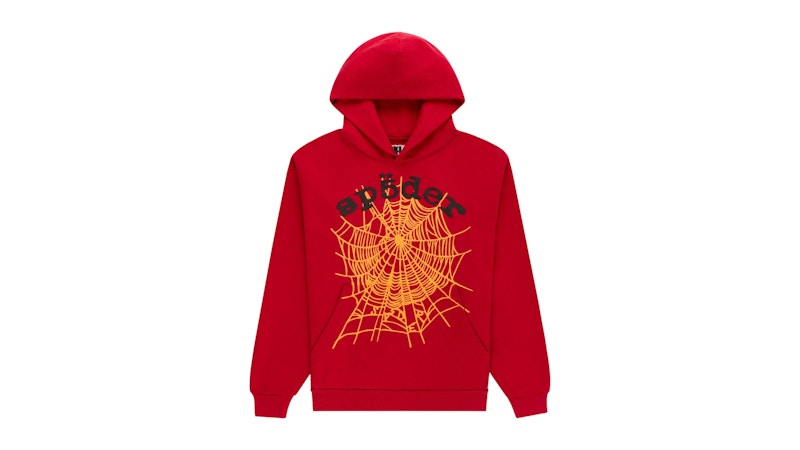 Pre-owned Sp5der Men's Og Web V2 Hoodie In Red