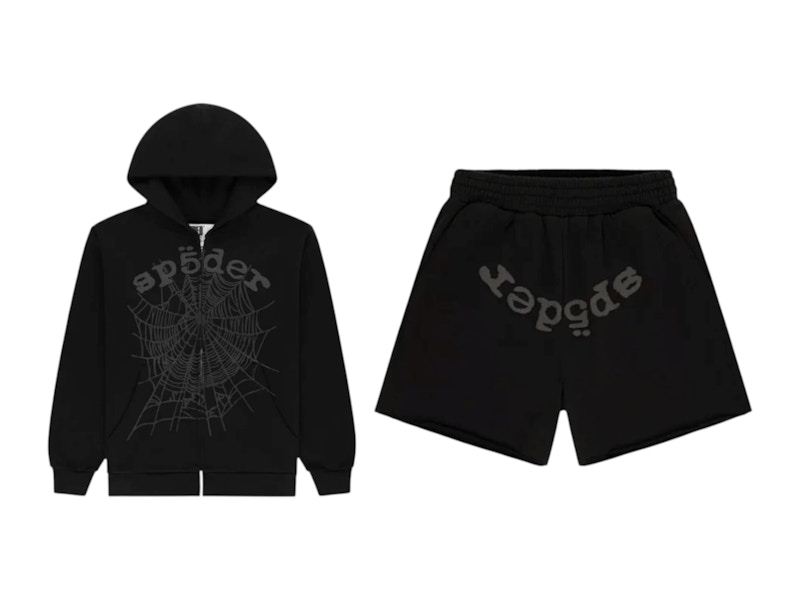Sp5der OG Web V2 Phantom Hoodie & Short Set Black Men's