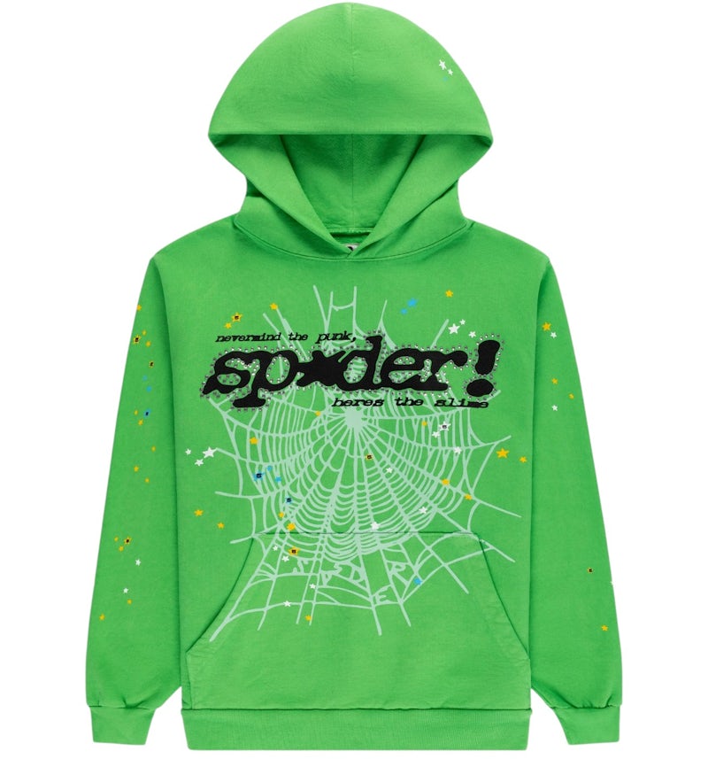 Sp5der Punk V2 Rhinestone Hoodie Bright Green Men's FW25 US