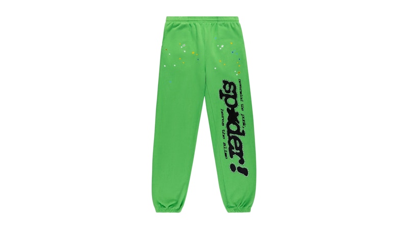 Pre-owned Sp5der Men's  Punk V2 Rhinestone Sweatpant In Bright Green