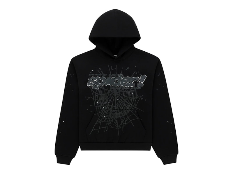 Sp5der Rhinestone Punk V2 Hoodie Black Men's - FW26 - US